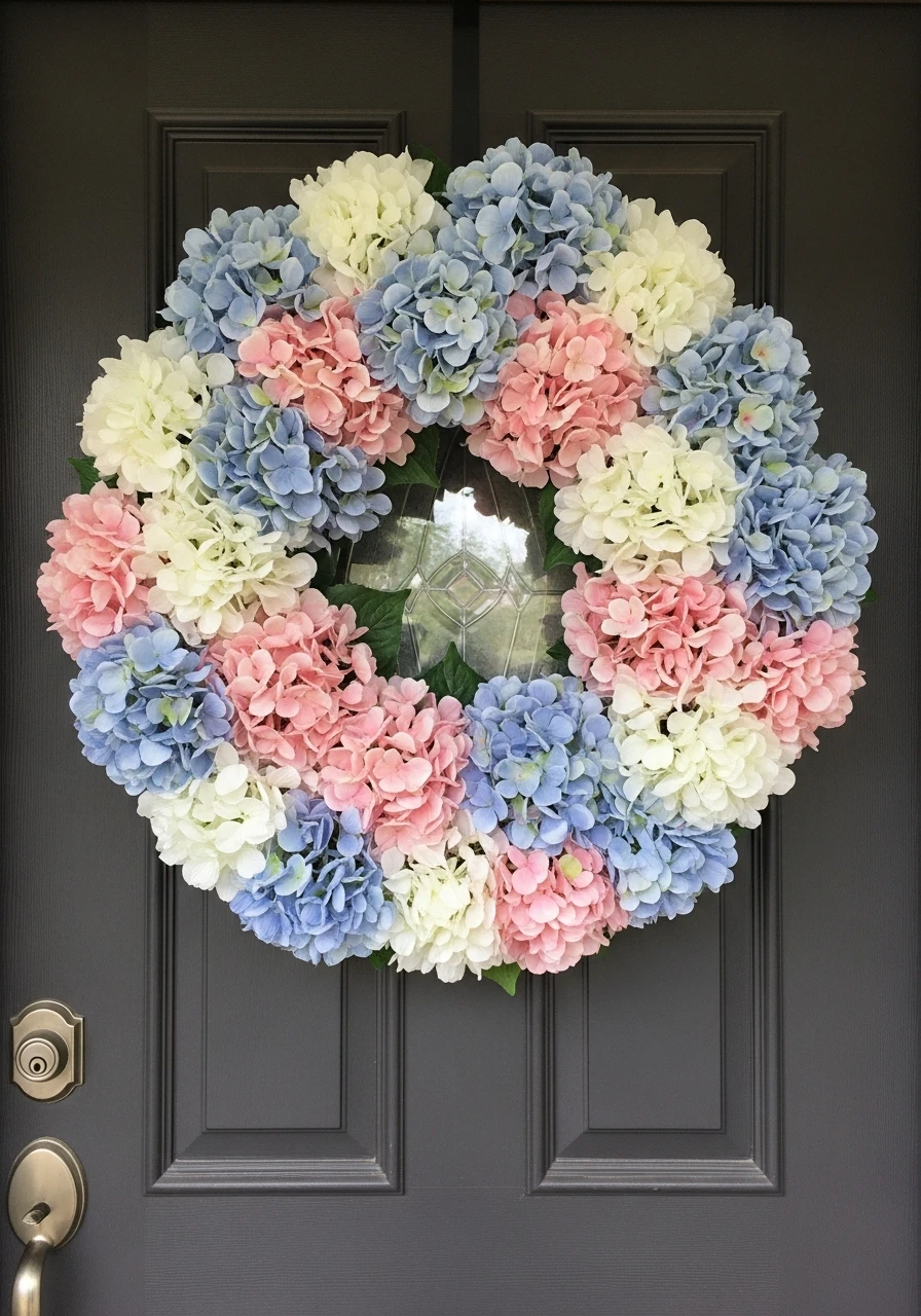 Full Hydrangea Statement Wreath - 50 Easter Wreaths for Front Door That Look Amazing