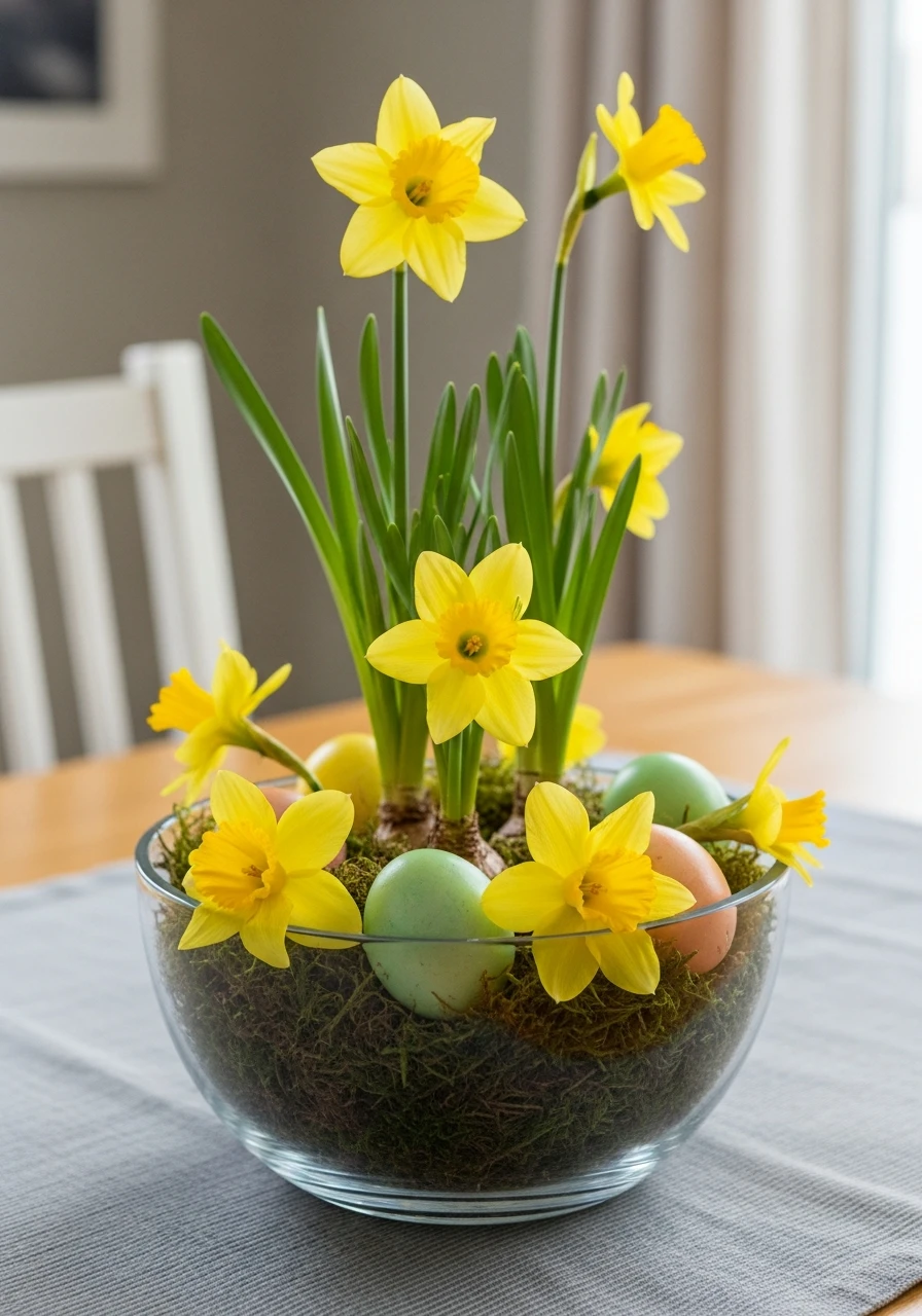 Daffodils In A Glass Bowl - 50 Best Easter Centerpiece Ideas for Your Home