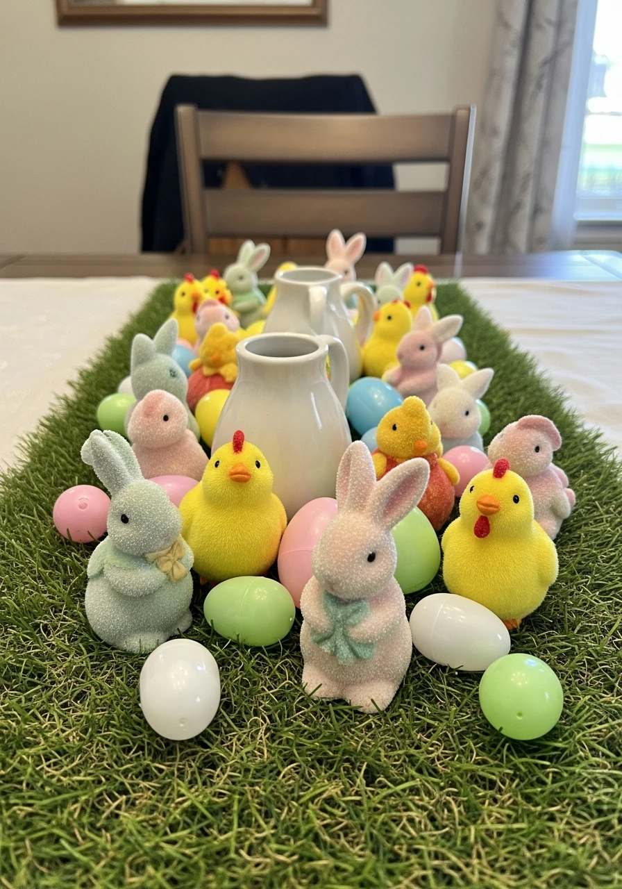 Figurines On Faux Grass - 50 Best Easter Centerpiece Ideas for Your Home