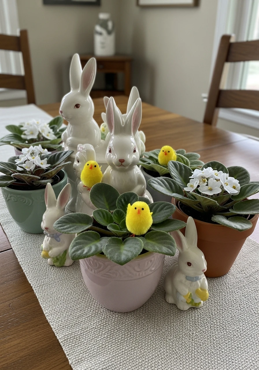 Ceramic Characters With Blooms - 50 Best Easter Centerpiece Ideas for Your Home