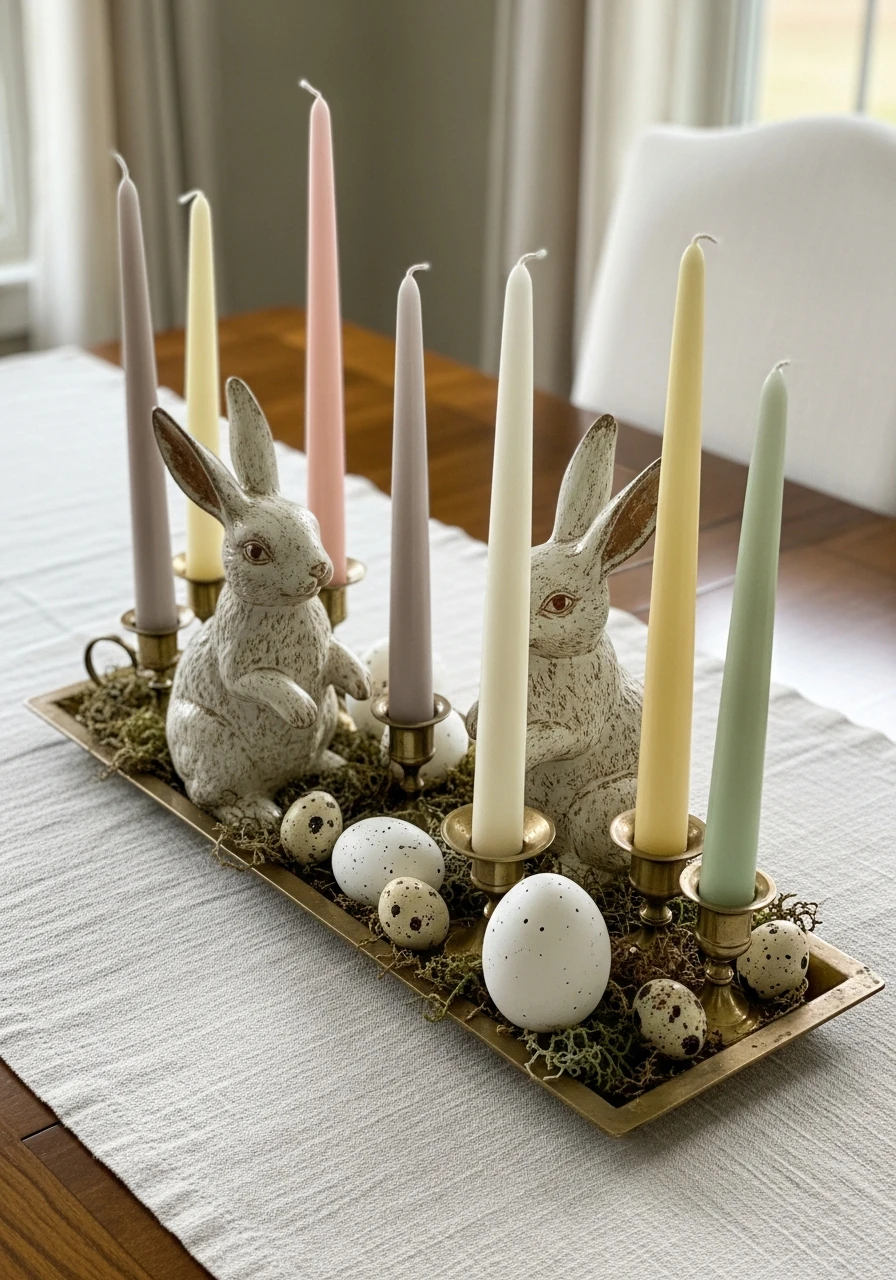 Vintage Bunnies And Candles - 50 Best Easter Centerpiece Ideas for Your Home