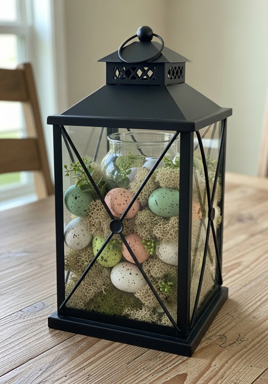 Lantern With Eggs Inside - 50 Best Easter Centerpiece Ideas for Your Home