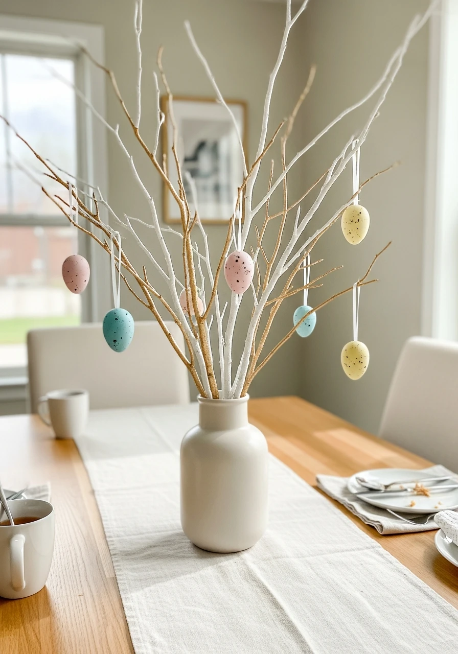 Painted Branches With Eggs - 50 Best Easter Centerpiece Ideas for Your Home