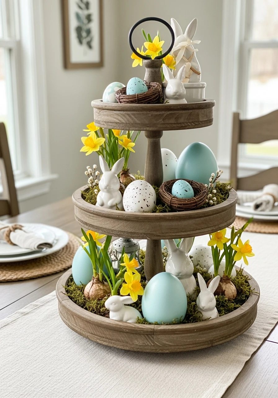 Tiered Tray Display - 50 Best Easter Centerpiece Ideas for Your Home