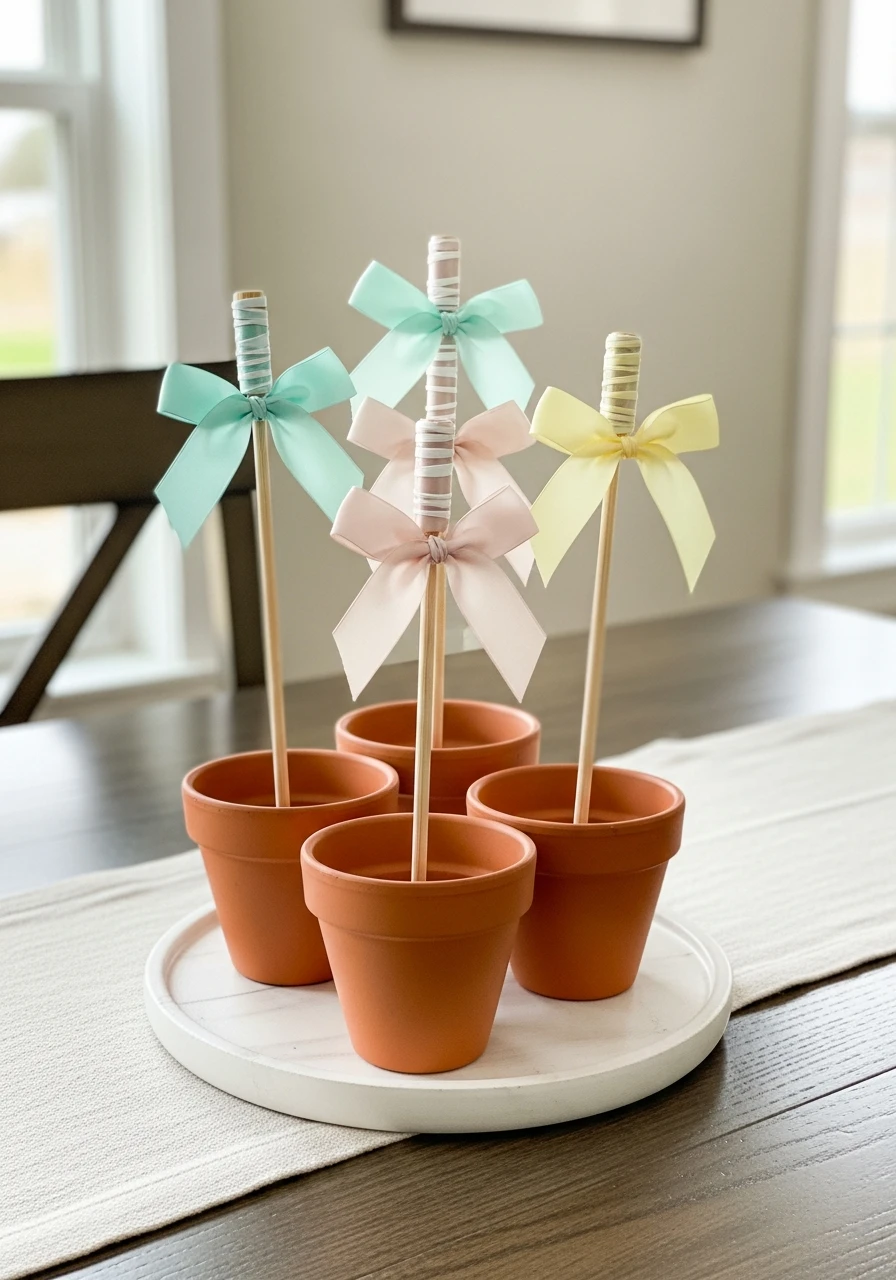 Mini Pots With Painted Sticks - 50 Best Easter Centerpiece Ideas for Your Home