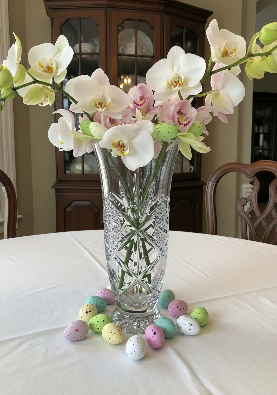 Orchids In A Crystal Vase - 50 Best Easter Centerpiece Ideas for Your Home
