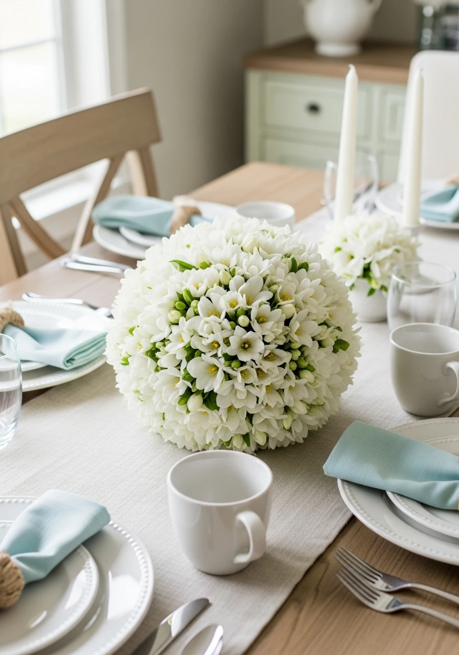 White Flower Ball Centerpiece - 50 Best Easter Centerpiece Ideas for Your Home