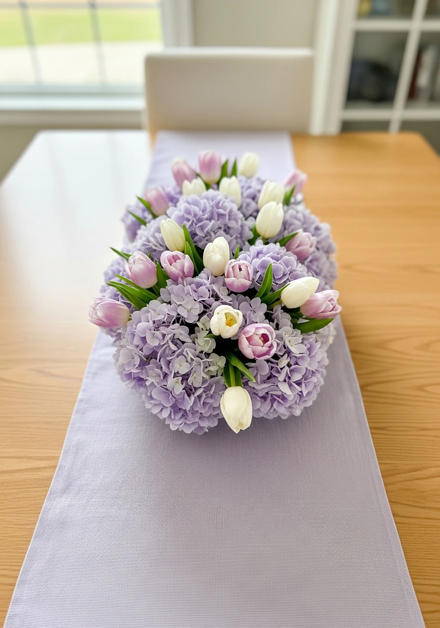 Runner With Coordinated Florals - 50 Best Easter Centerpiece Ideas for Your Home