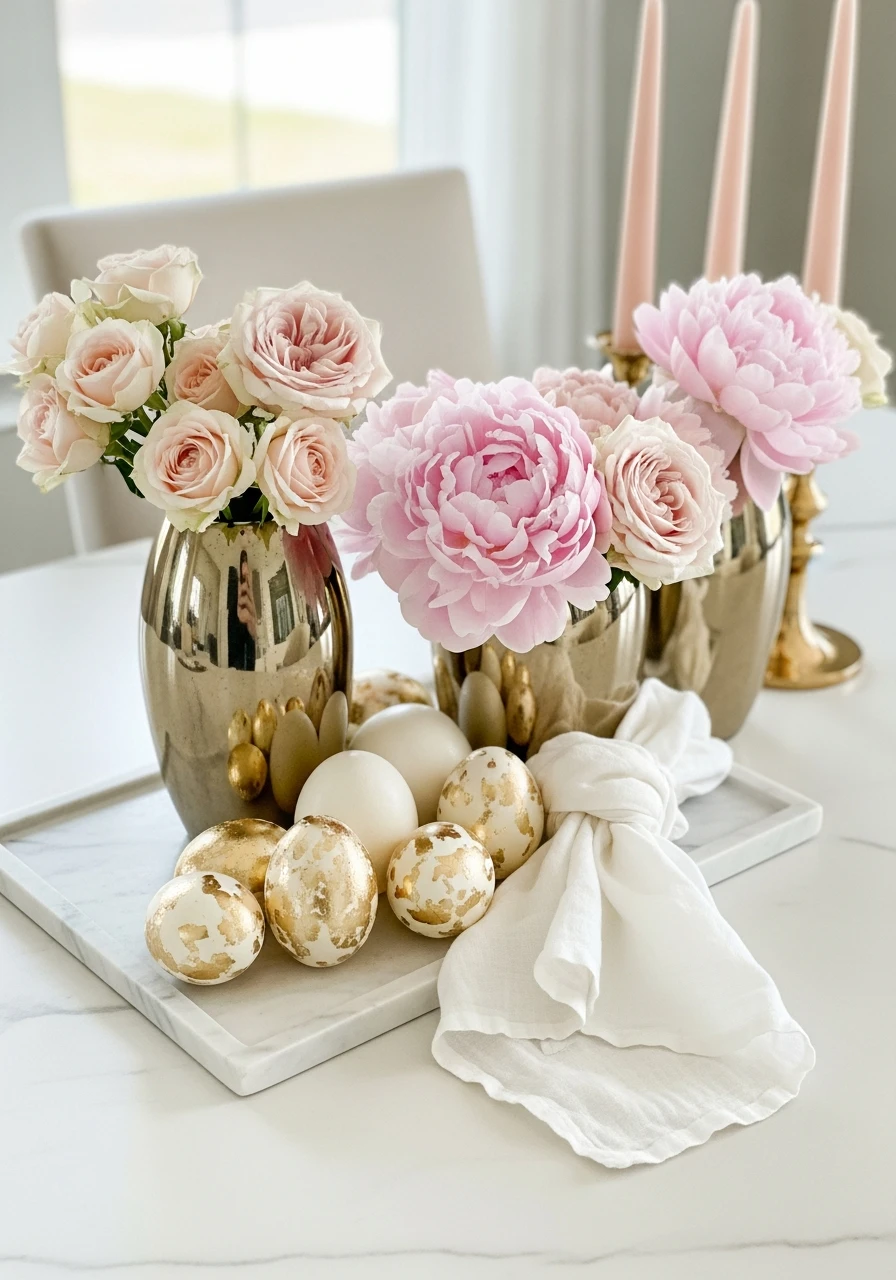 Gold And Blush Centerpiece - 50 Best Easter Centerpiece Ideas for Your Home