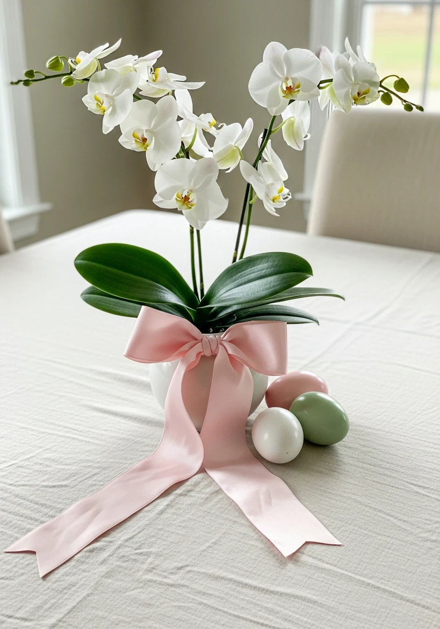 Orchid With Ribbon Details - 50 Best Easter Centerpiece Ideas for Your Home
