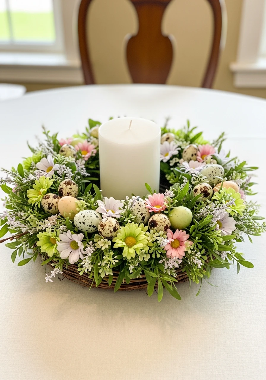 Wreath With A Center Candle - 50 Best Easter Centerpiece Ideas for Your Home
