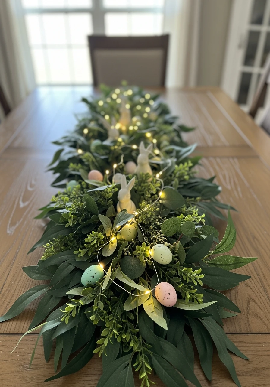 Garland With Mini Fairy Lights - 50 Best Easter Centerpiece Ideas for Your Home