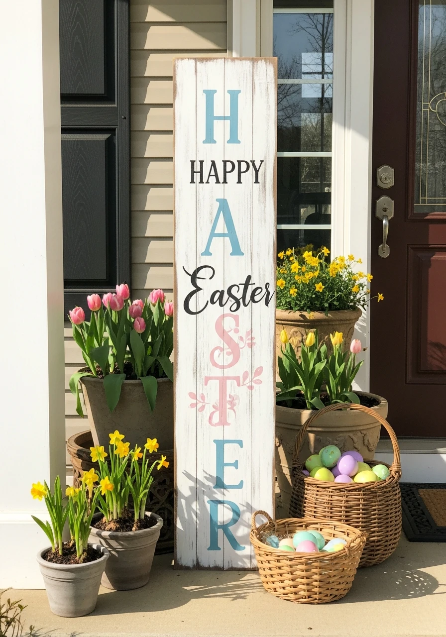 Happy Easter Vertical Sign - 50 Best Easter Front Porch Decor Ideas That Look Expensive