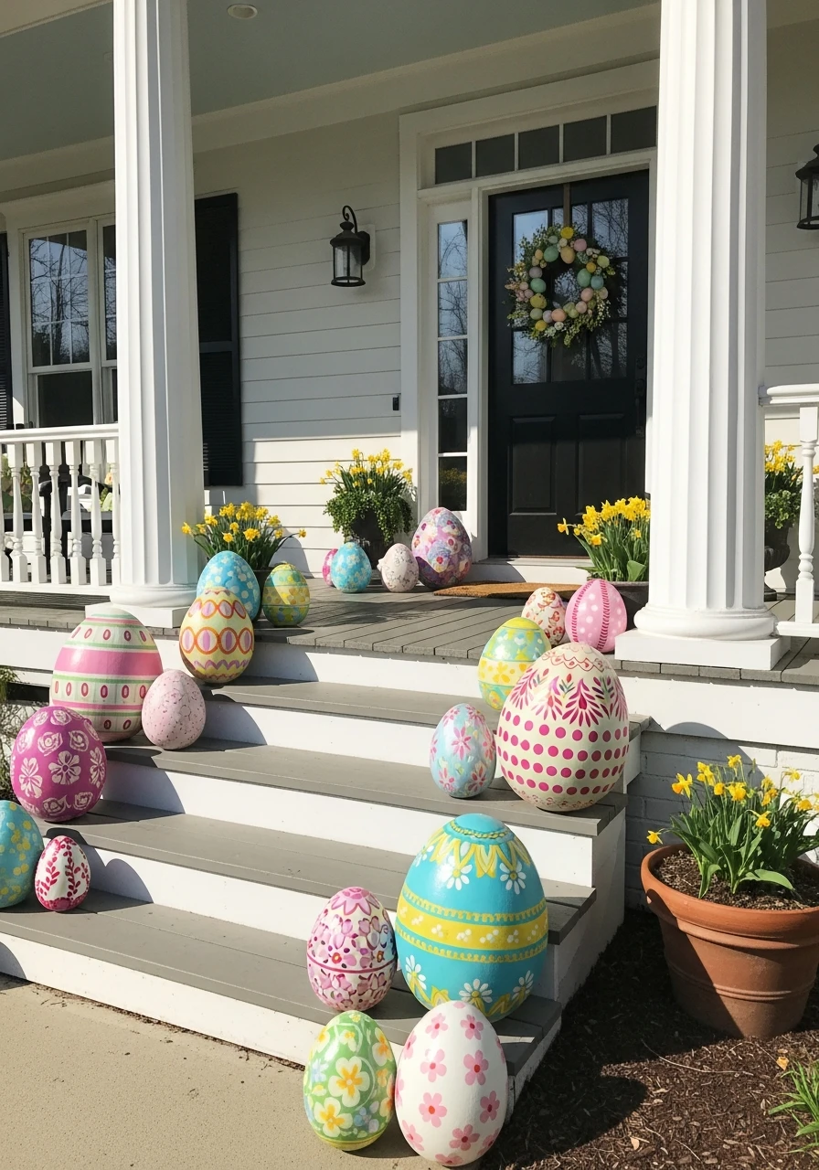 Big Decorative Porch Eggs - 50 Best Easter Front Porch Decor Ideas That Look Expensive