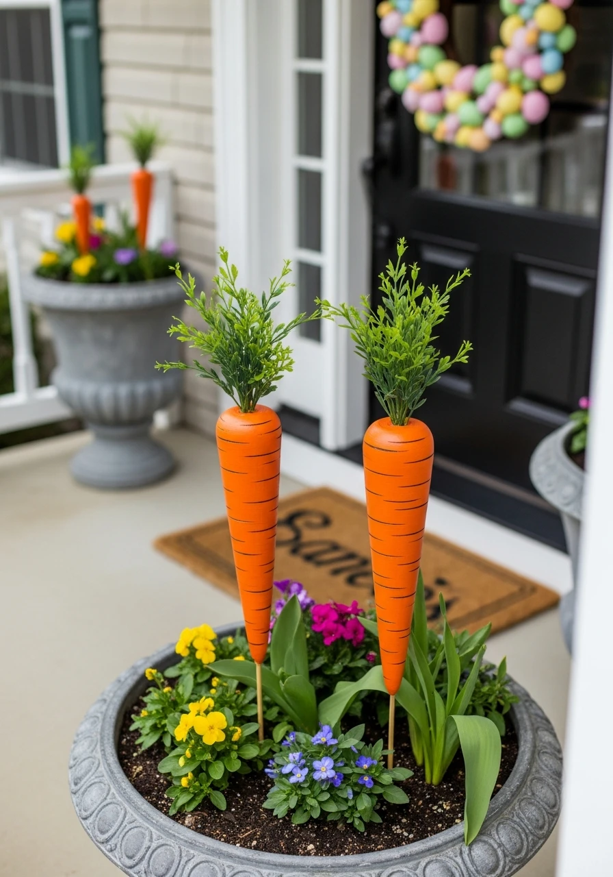Tall Carrot Garden Stakes - 50 Best Easter Front Porch Decor Ideas That Look Expensive