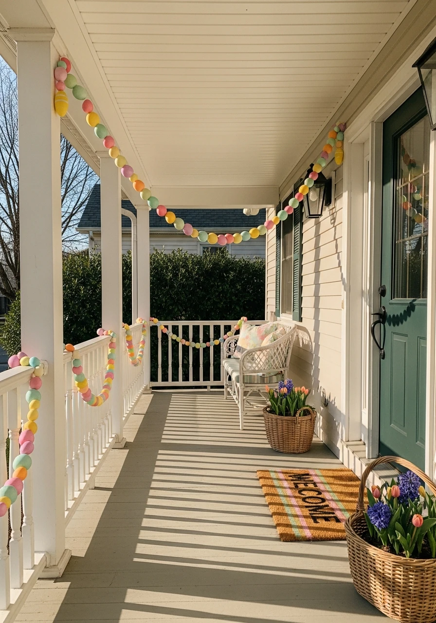 Drape An Egg Garland - 50 Best Easter Front Porch Decor Ideas That Look Expensive