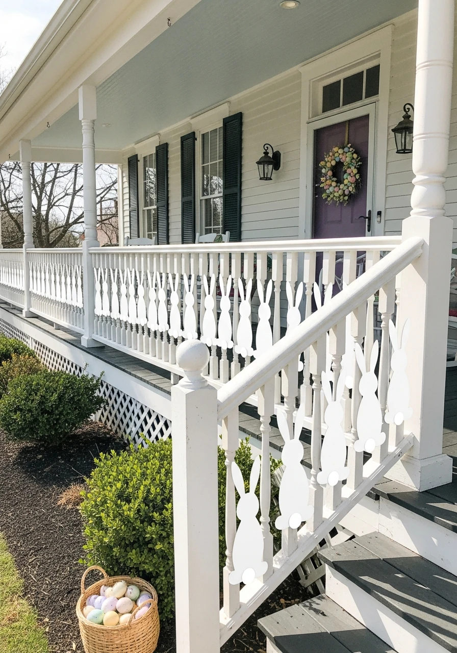 Bunny Shaped Railing Decor - 50 Best Easter Front Porch Decor Ideas That Look Expensive
