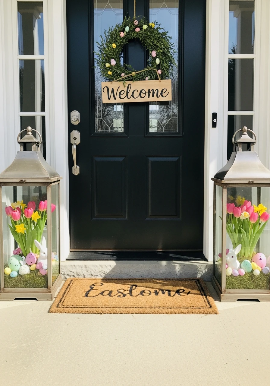 Lanterns Framing The Door - 50 Best Easter Front Porch Decor Ideas That Look Expensive