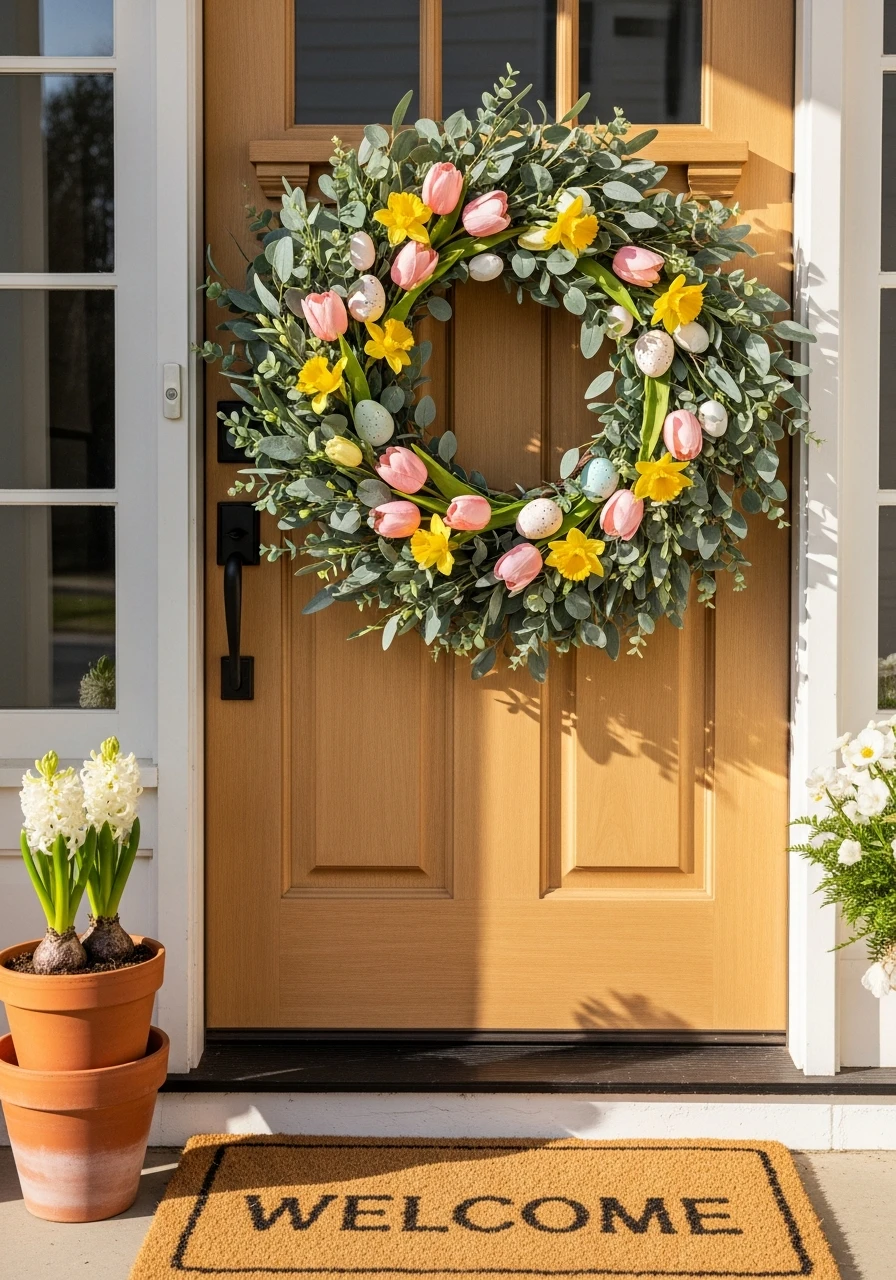 Floral Wreath Beyond Easter - 50 Best Easter Front Porch Decor Ideas That Look Expensive