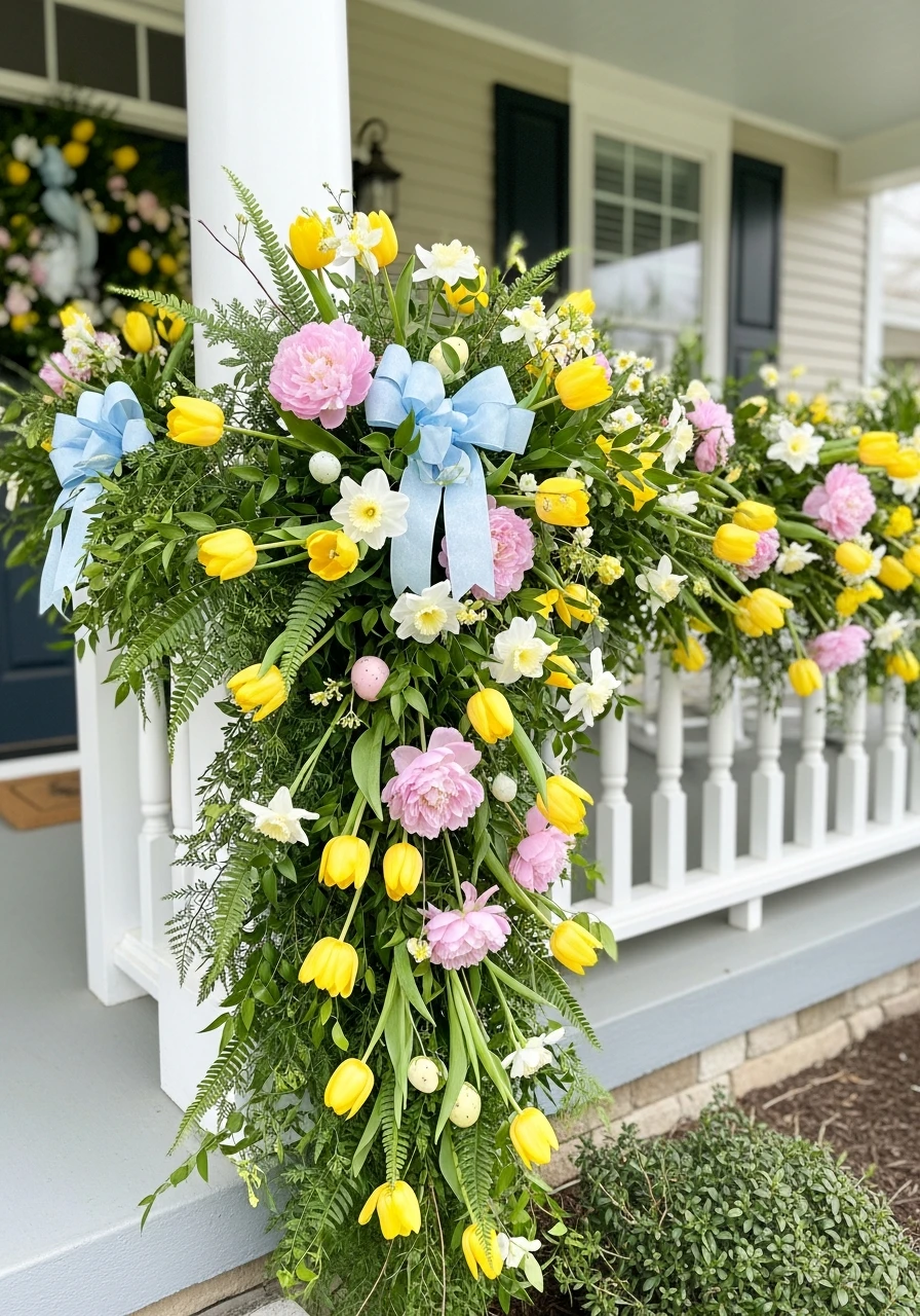 Lush Floral Railing Garland - 50 Best Easter Front Porch Decor Ideas That Look Expensive