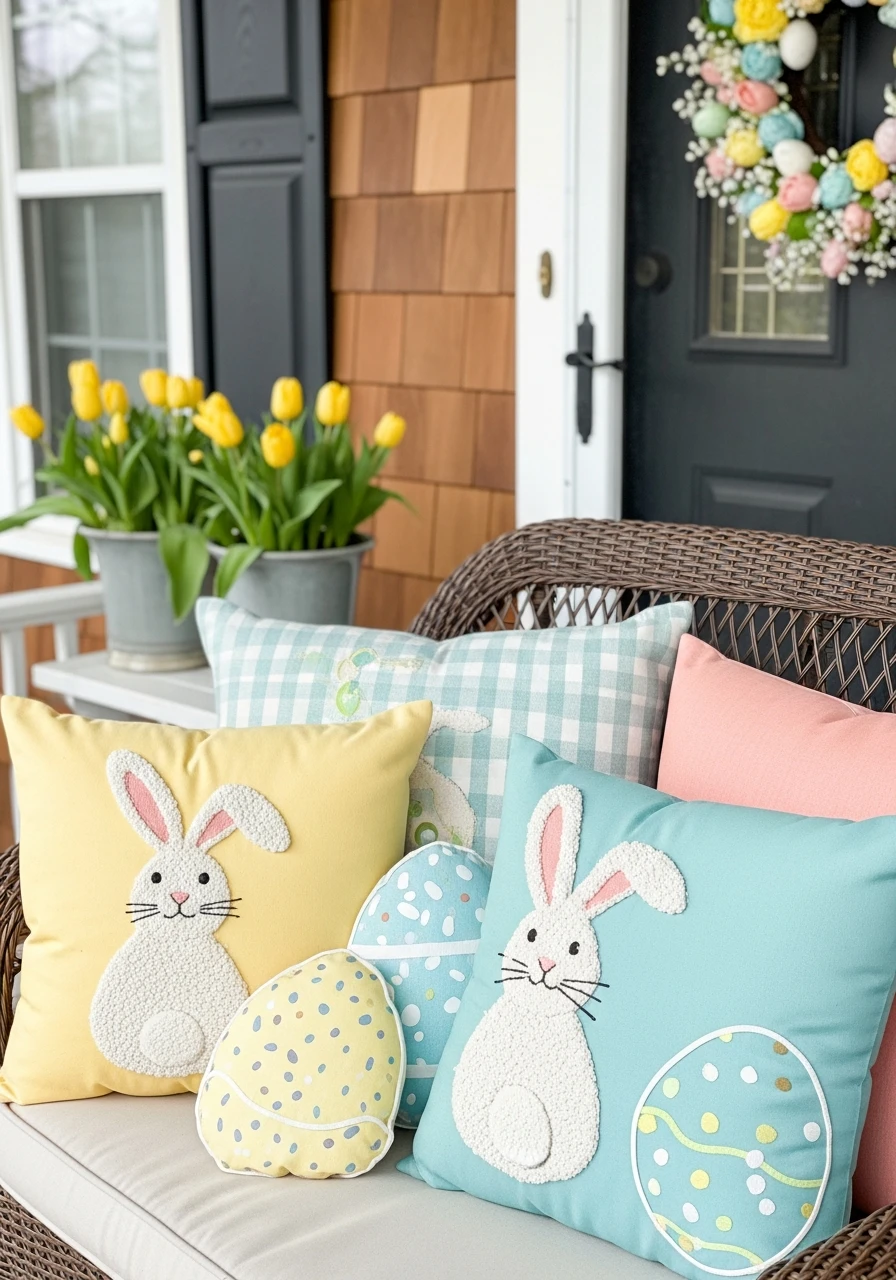 Swap Out Pastel Pillows - 50 Best Easter Front Porch Decor Ideas That Look Expensive