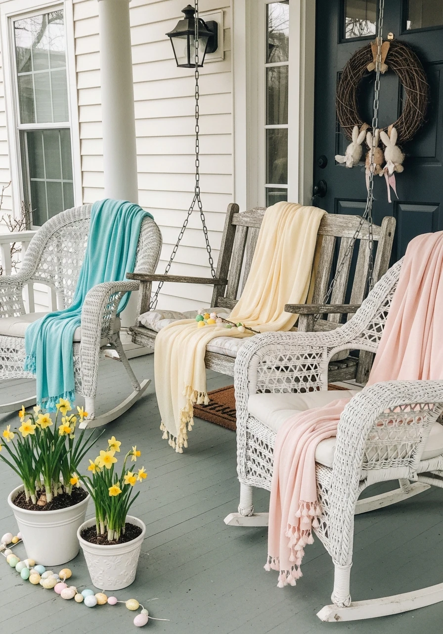 Layer Light Spring Throws - 50 Best Easter Front Porch Decor Ideas That Look Expensive