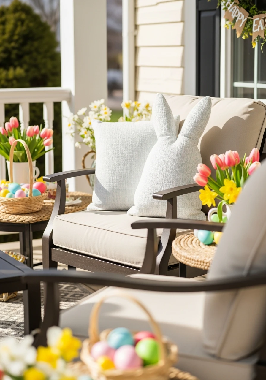 Whimsical Bunny Accent Pillows - 50 Best Easter Front Porch Decor Ideas That Look Expensive