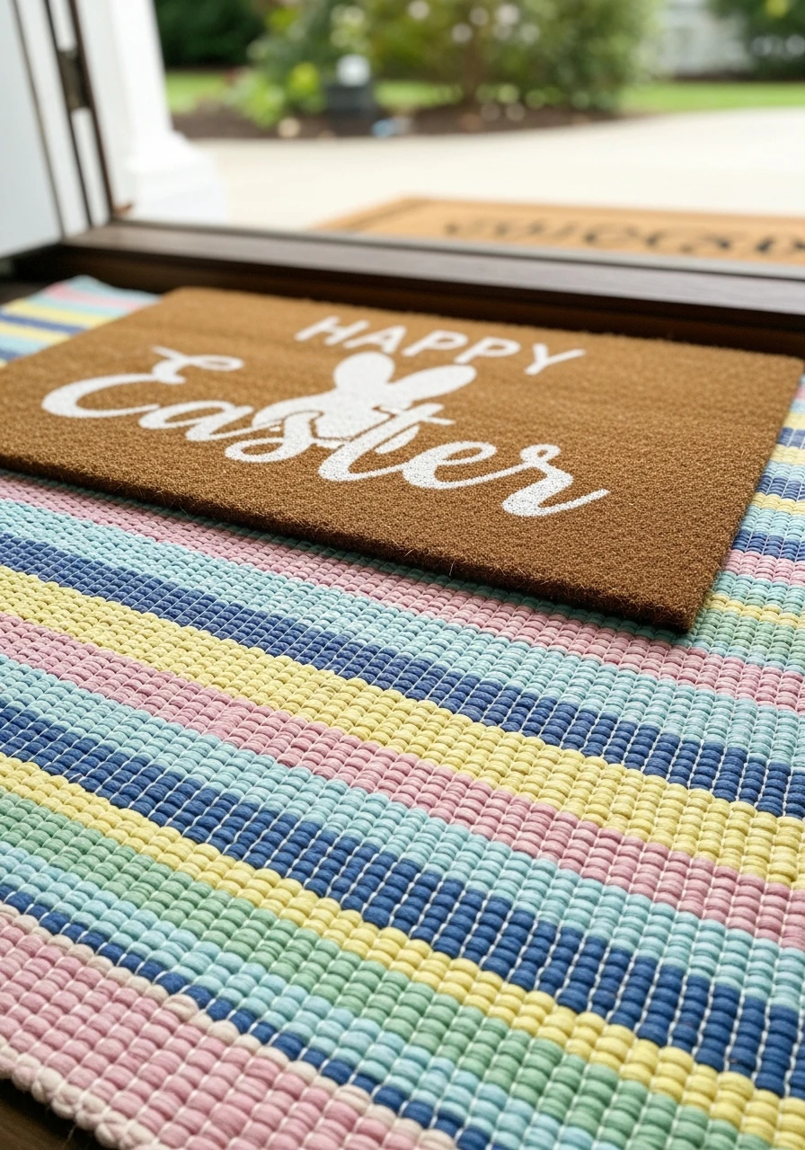 Layered Striped Porch Mat - 50 Best Easter Front Porch Decor Ideas That Look Expensive