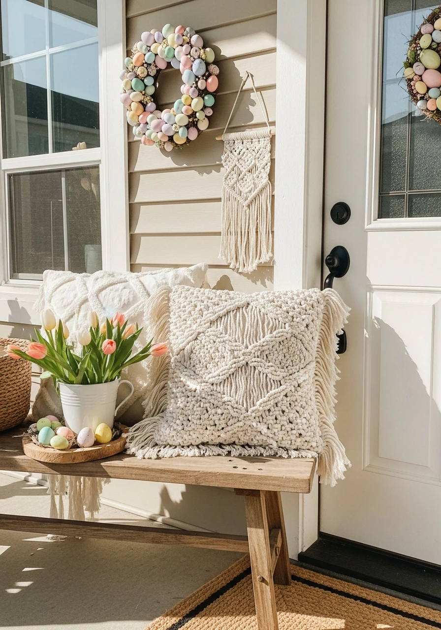 Soft Texture Macramé Accents - 50 Best Easter Front Porch Decor Ideas That Look Expensive