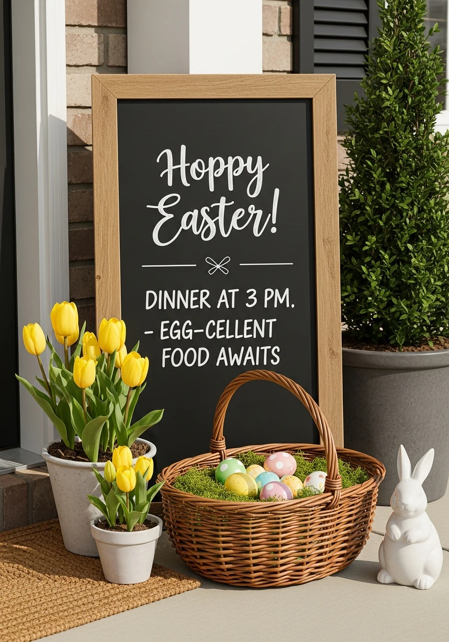 Seasonal Chalkboard Greeting - 50 Best Easter Front Porch Decor Ideas That Look Expensive