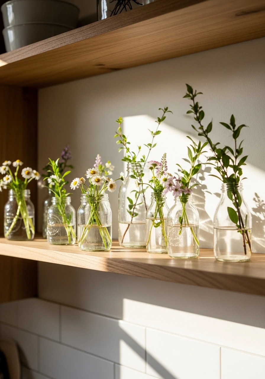 Wildflower Jar Shelf Styling - 50 Budget-Friendly Easter Kitchen Decor Ideas You Can Do Today