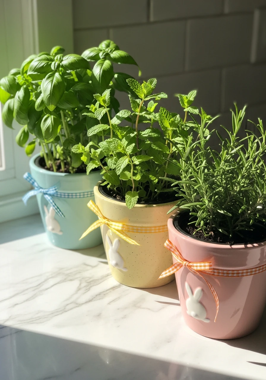 Potted Spring Herbs - 50 Budget-Friendly Easter Kitchen Decor Ideas You Can Do Today