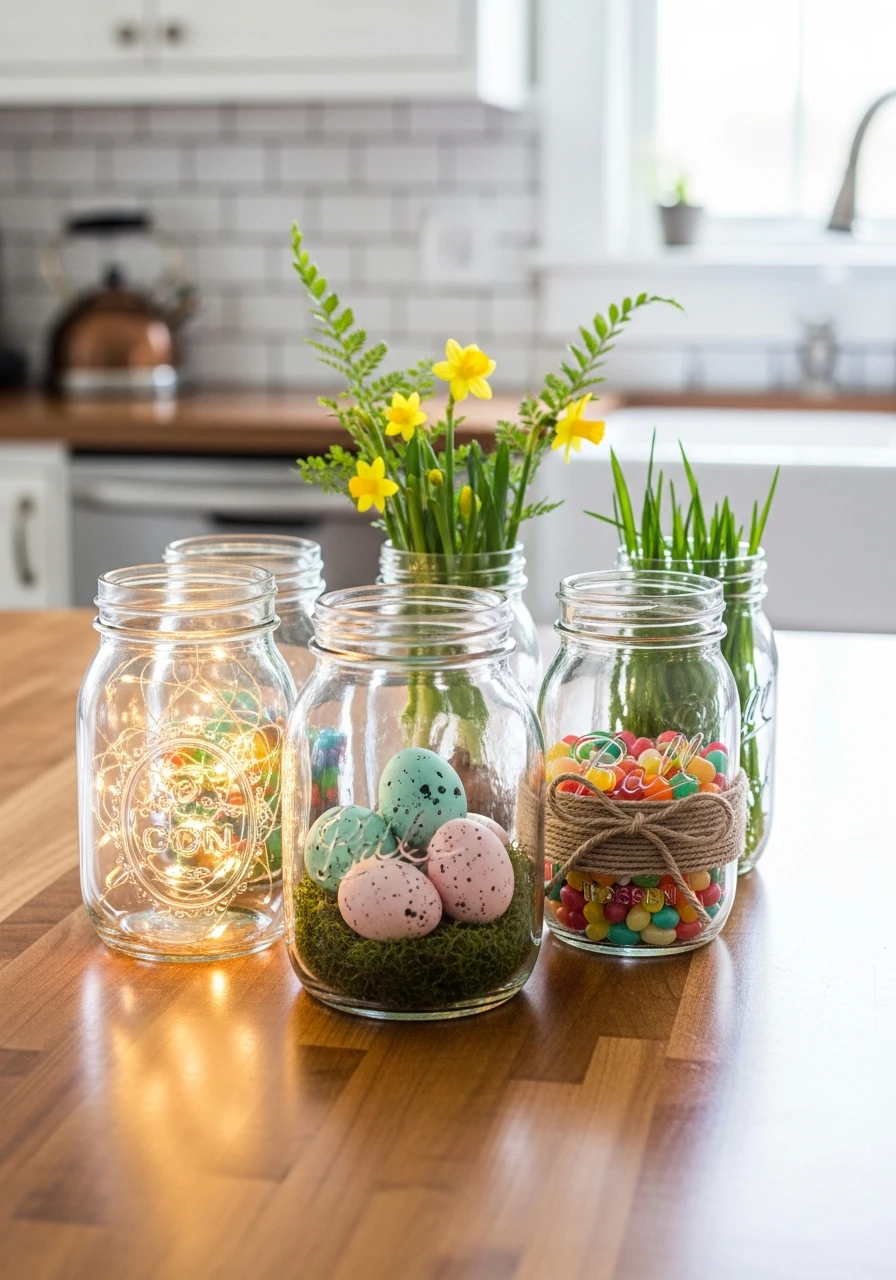 Mason Jar Easter Vignette - 50 Budget-Friendly Easter Kitchen Decor Ideas You Can Do Today