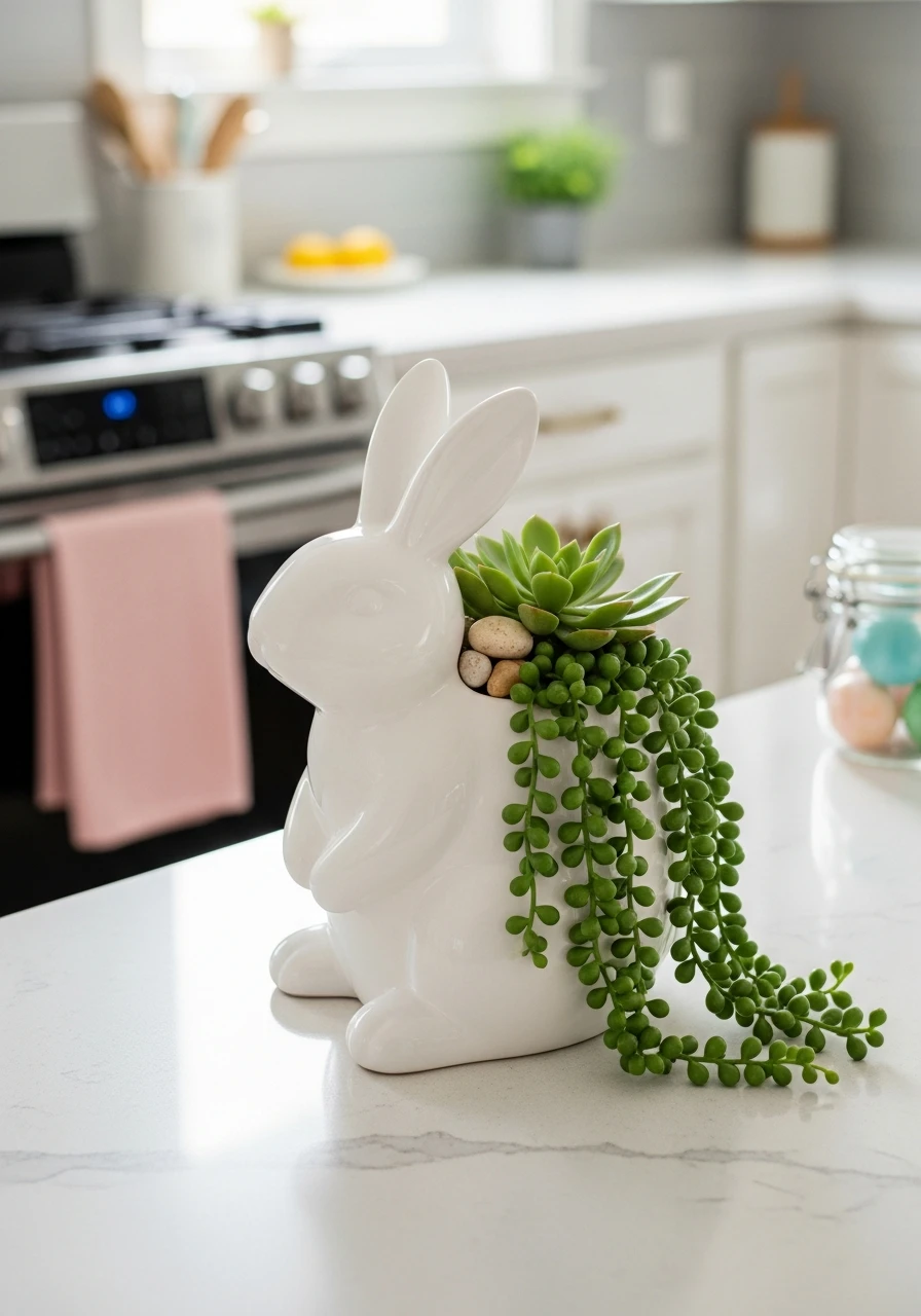 Bunny-Shaped Planter Decor - 50 Budget-Friendly Easter Kitchen Decor Ideas You Can Do Today