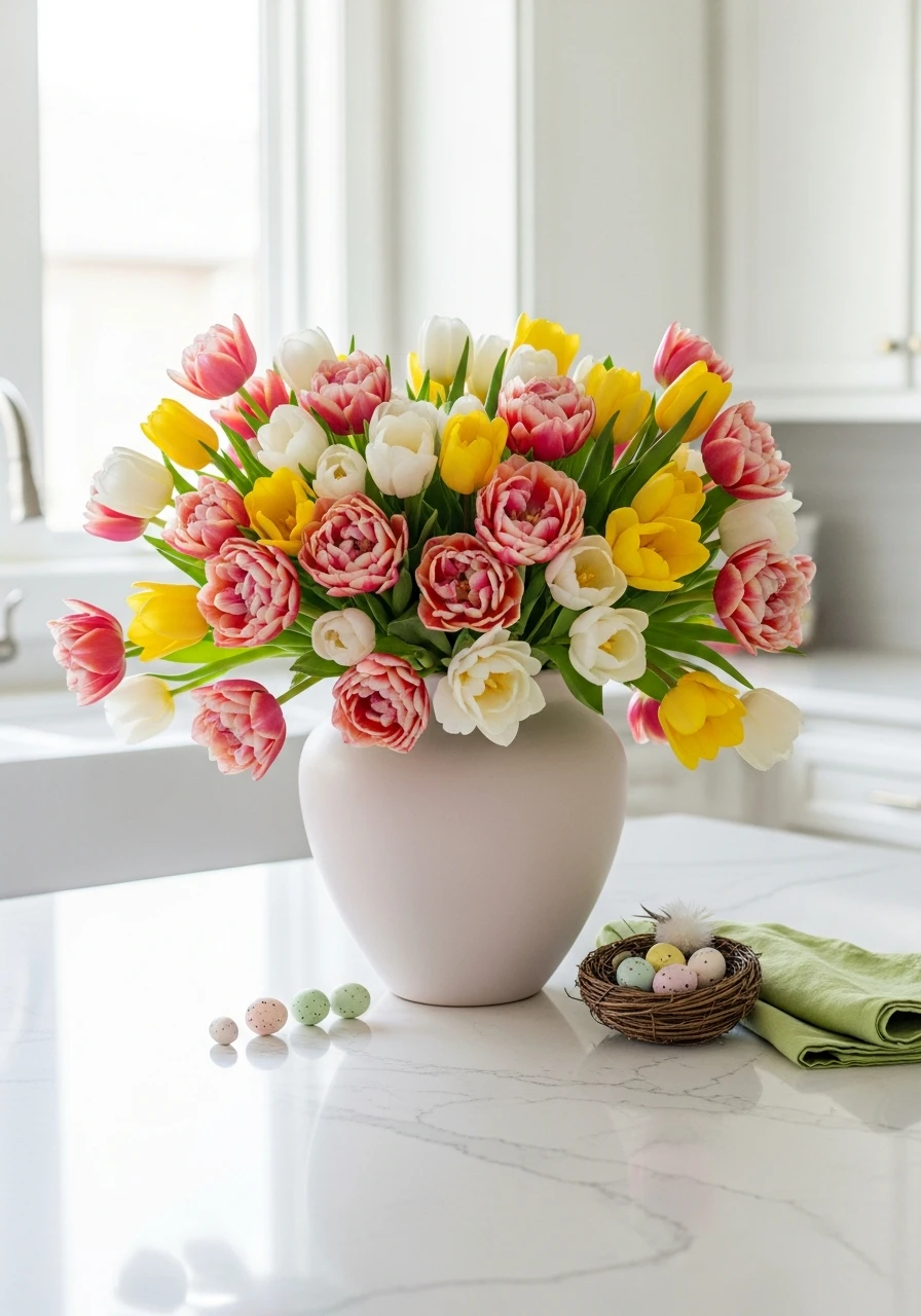 Tulip Island Centerpiece - 50 Budget-Friendly Easter Kitchen Decor Ideas You Can Do Today