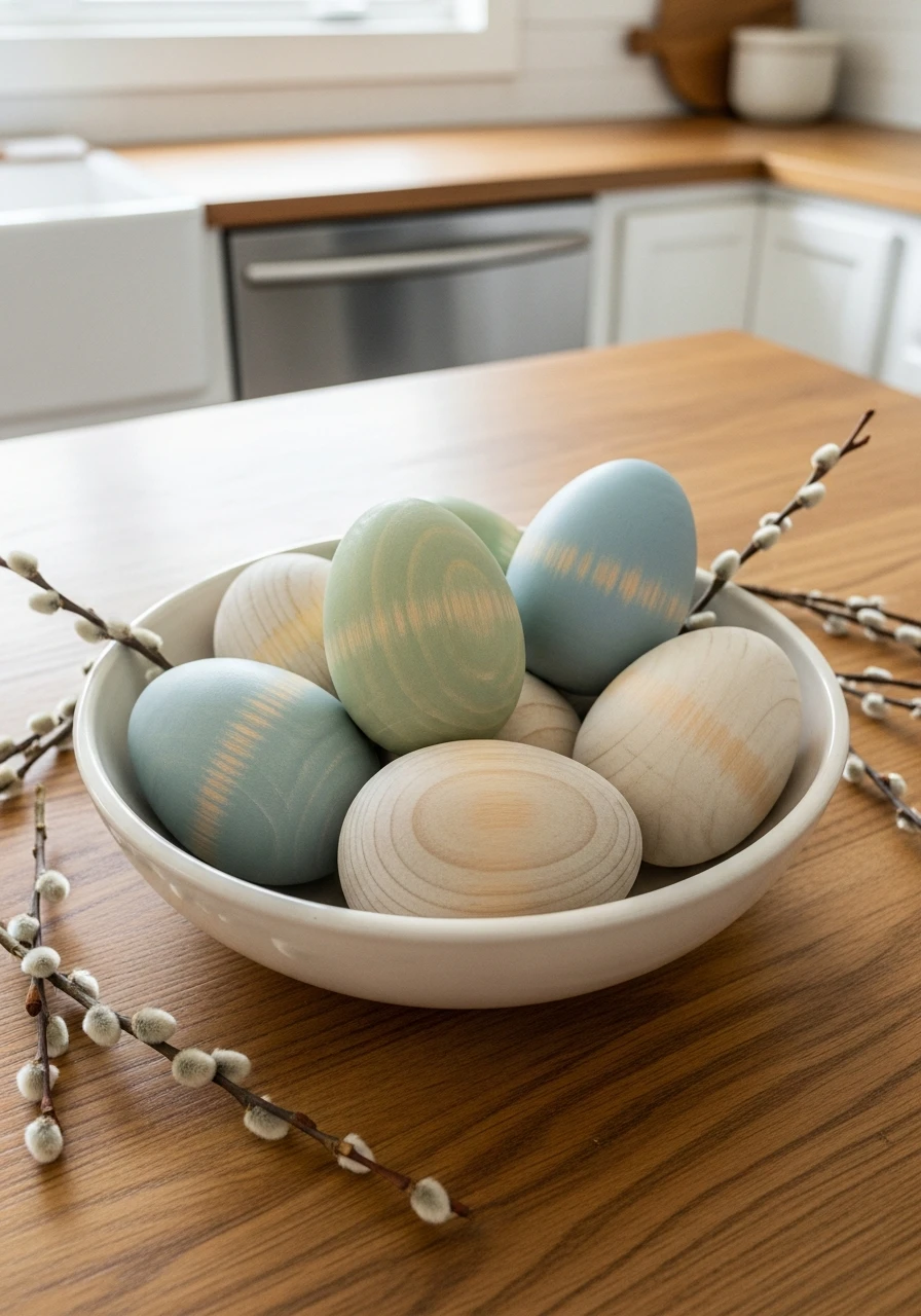 Wooden Easter Egg Display - 50 Budget-Friendly Easter Kitchen Decor Ideas You Can Do Today