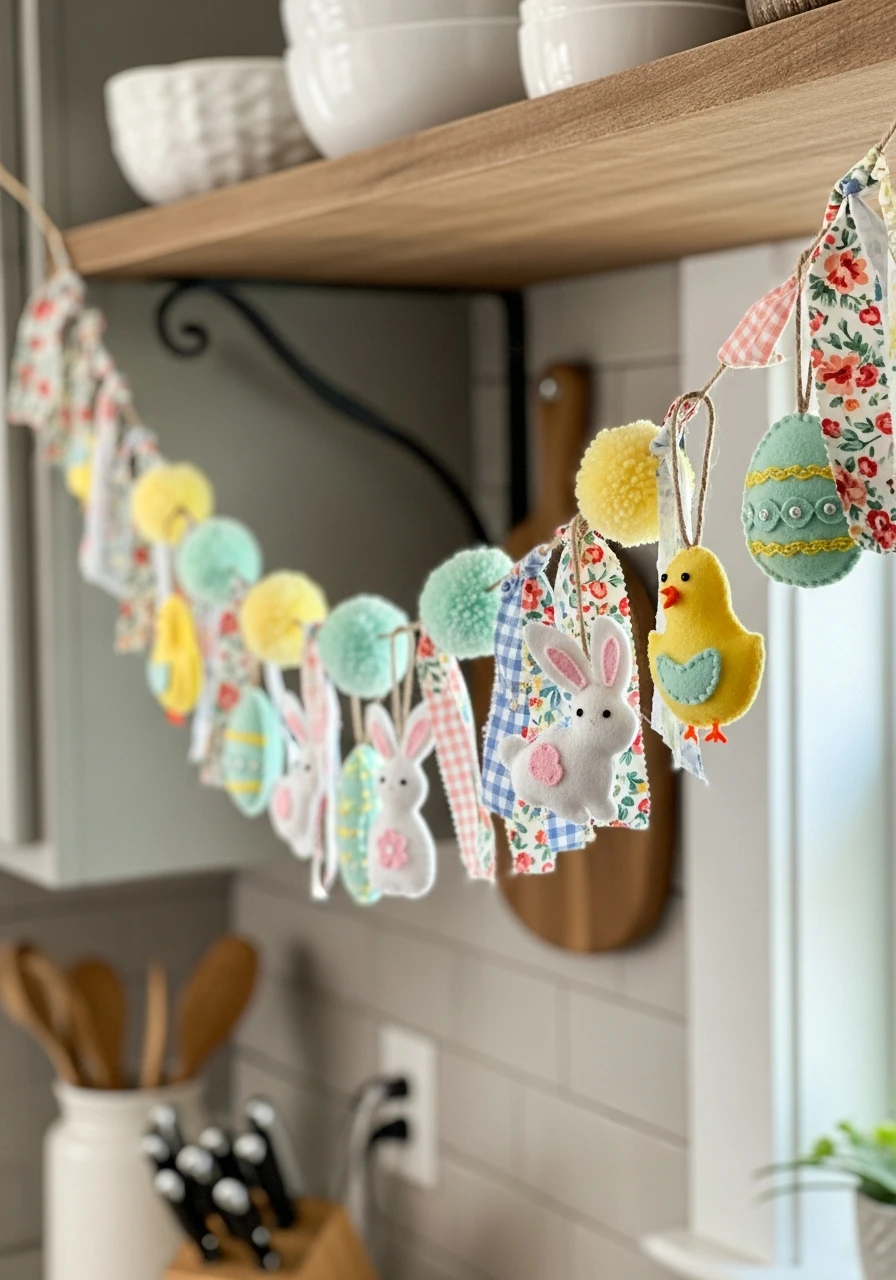 Handmade Spring Garland - 50 Budget-Friendly Easter Kitchen Decor Ideas You Can Do Today