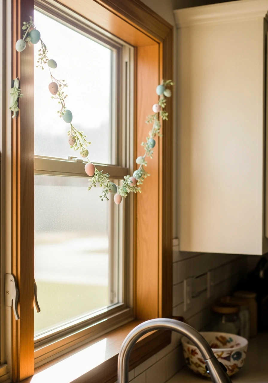 Window Frame Easter Garland - 50 Budget-Friendly Easter Kitchen Decor Ideas You Can Do Today