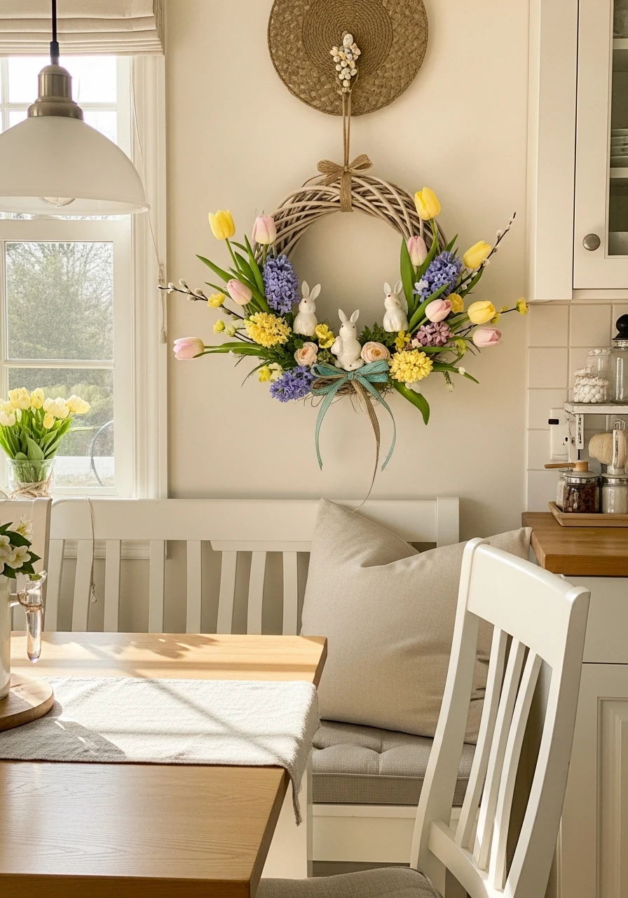 Bunny Basket Wreath - 50 Budget-Friendly Easter Kitchen Decor Ideas You Can Do Today