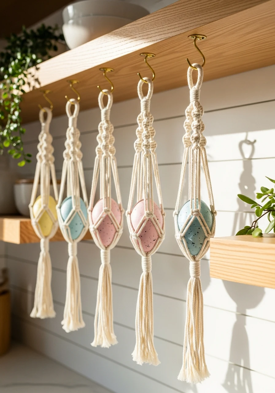 Macramé Egg Hangers - 50 Budget-Friendly Easter Kitchen Decor Ideas You Can Do Today