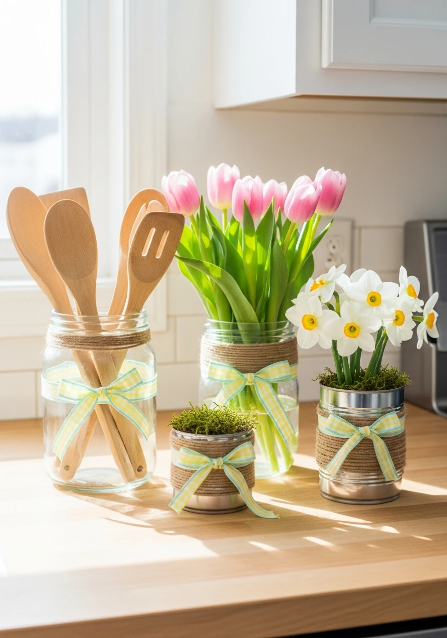 DIY Floral Easter Containers - 50 Budget-Friendly Easter Kitchen Decor Ideas You Can Do Today