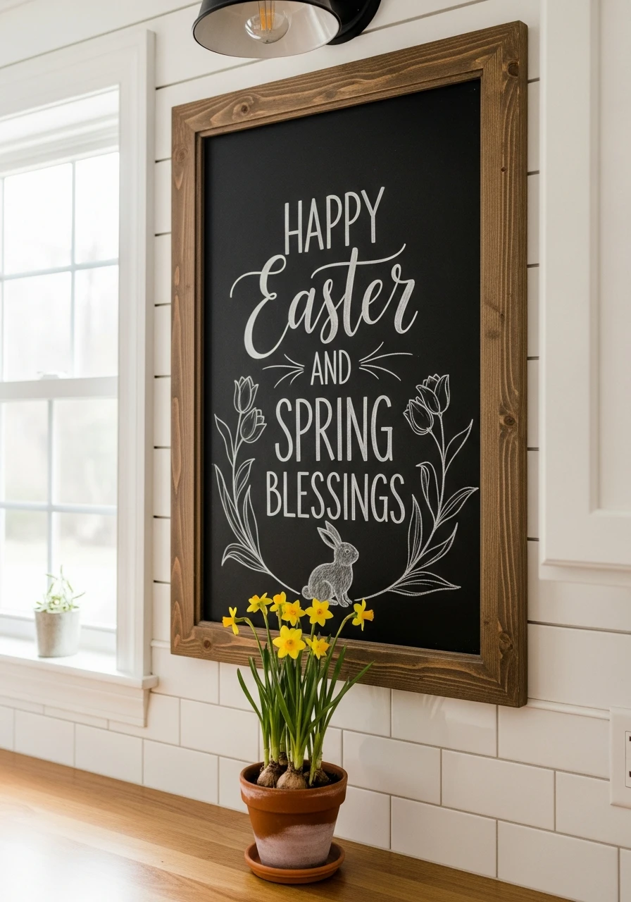 Easter Chalkboard Message - 50 Budget-Friendly Easter Kitchen Decor Ideas You Can Do Today
