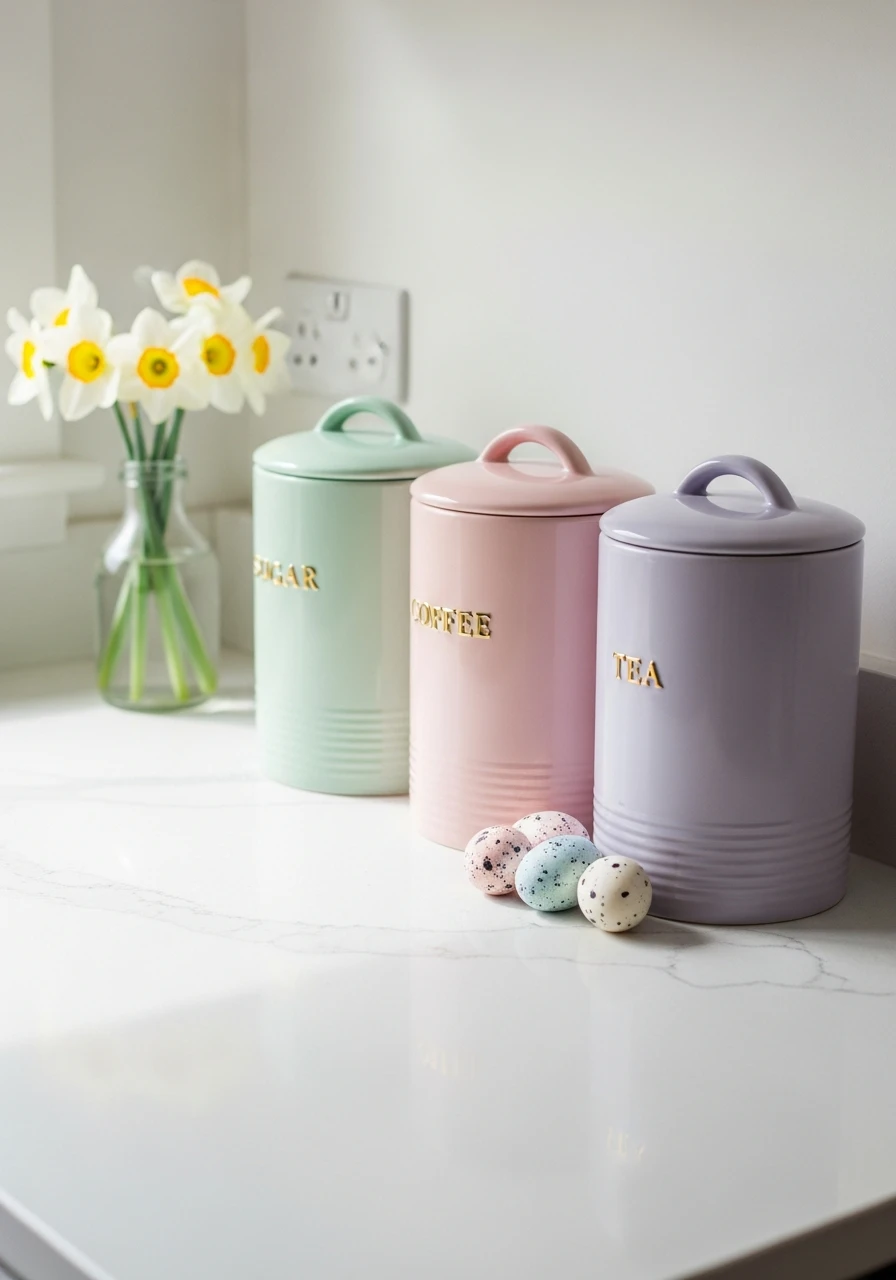 Pastel Kitchen Canister Refresh - 50 Budget-Friendly Easter Kitchen Decor Ideas You Can Do Today