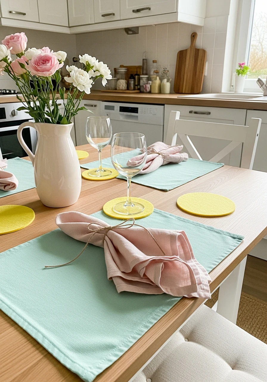 Pastel Table Linens - 50 Budget-Friendly Easter Kitchen Decor Ideas You Can Do Today