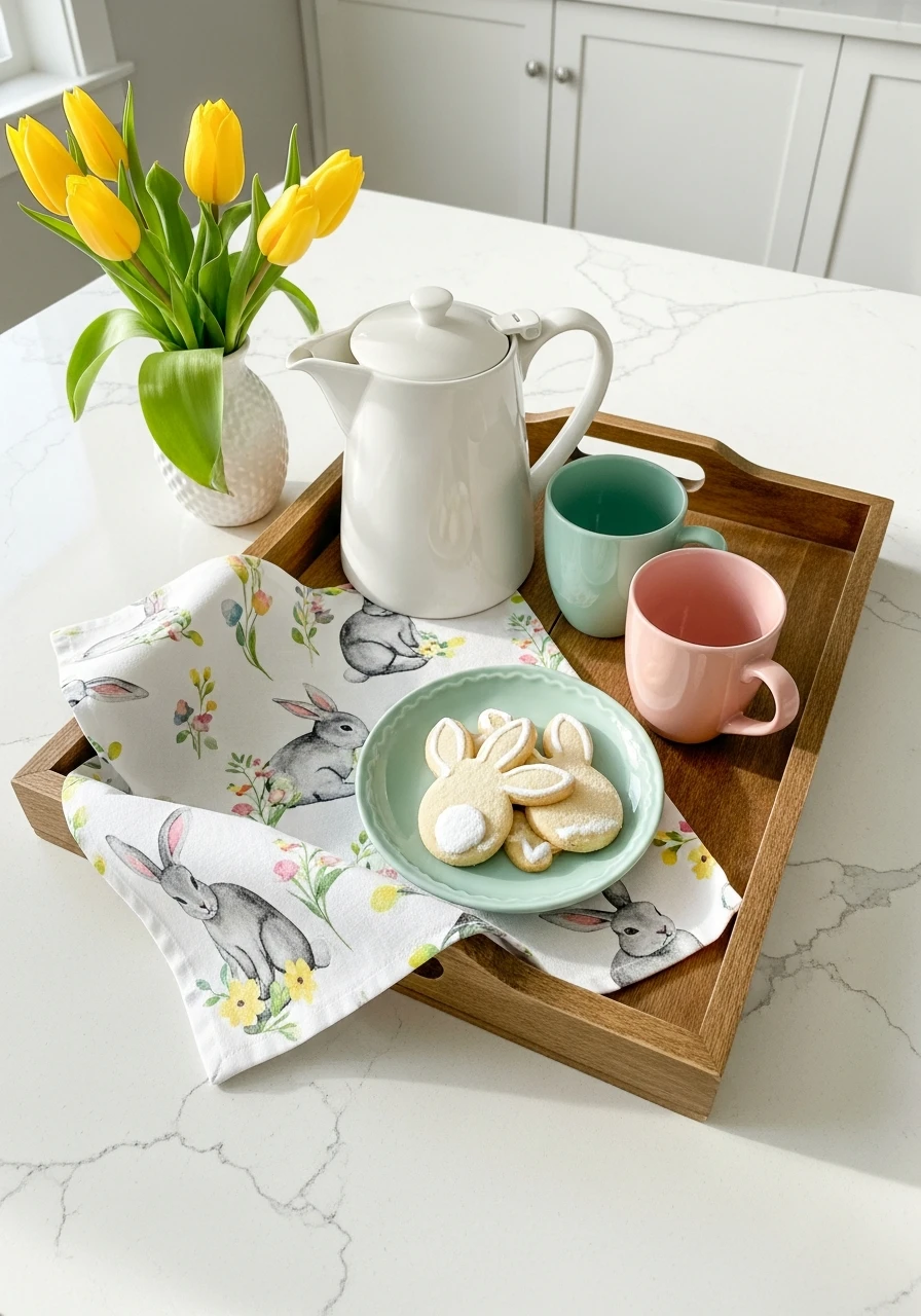 Bunny-Themed Serving Tray - 50 Budget-Friendly Easter Kitchen Decor Ideas You Can Do Today