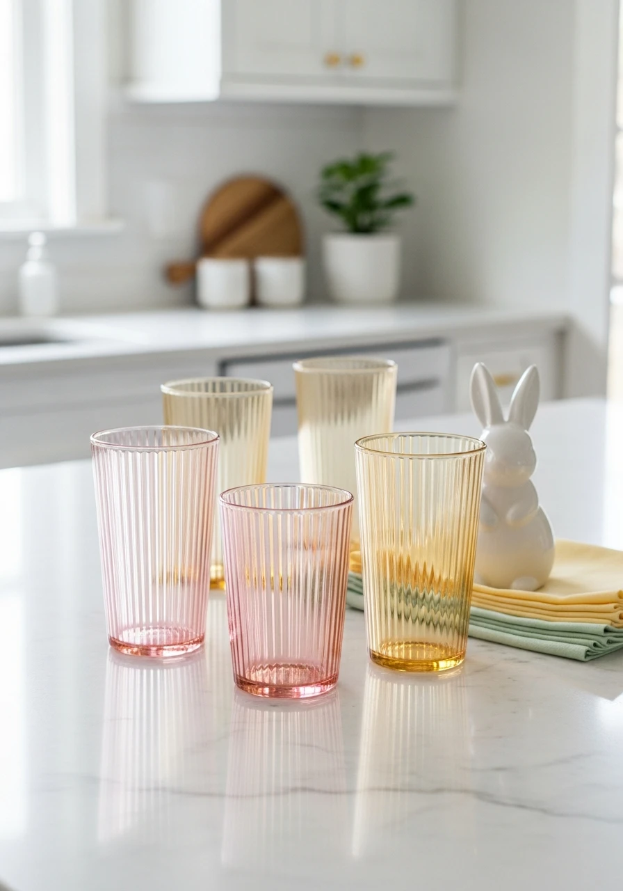 Colored Glass Drinkware - 50 Budget-Friendly Easter Kitchen Decor Ideas You Can Do Today