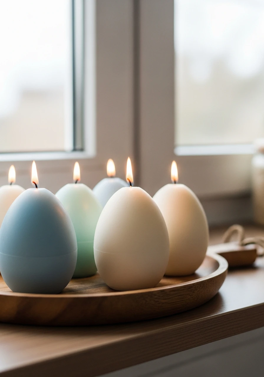 Egg-Shaped Decorative Candles - 50 Budget-Friendly Easter Kitchen Decor Ideas You Can Do Today