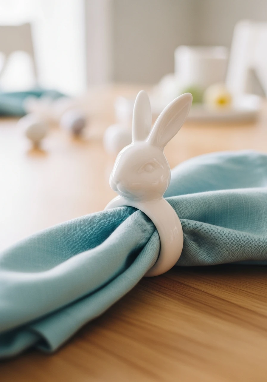 Bunny Napkin Ring Detail - 50 Budget-Friendly Easter Kitchen Decor Ideas You Can Do Today