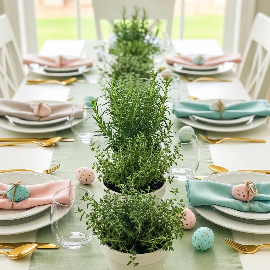 Mini Herb Pots Centerpiece - 50 Budget-Friendly Easter Table Decor Ideas That Look High End