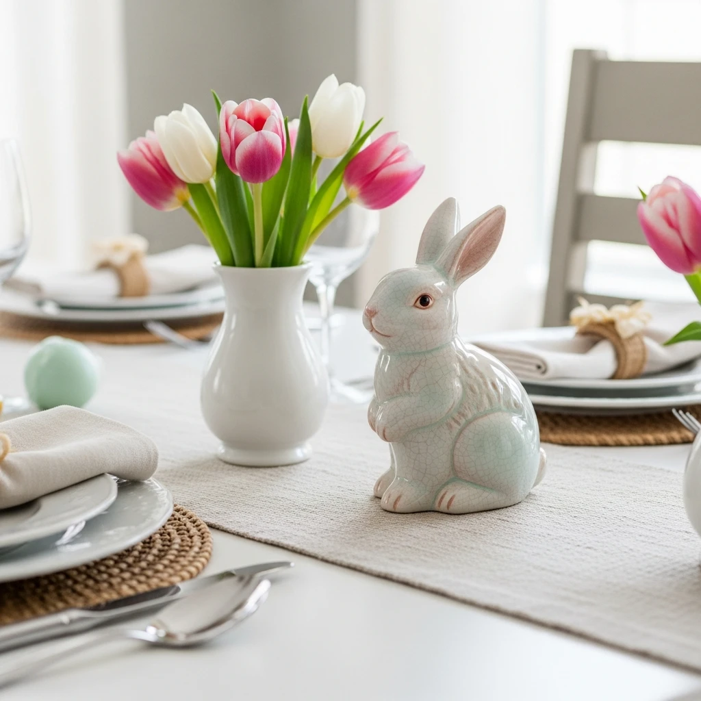 Vintage Bunny Accent - 50 Budget-Friendly Easter Table Decor Ideas That Look High End